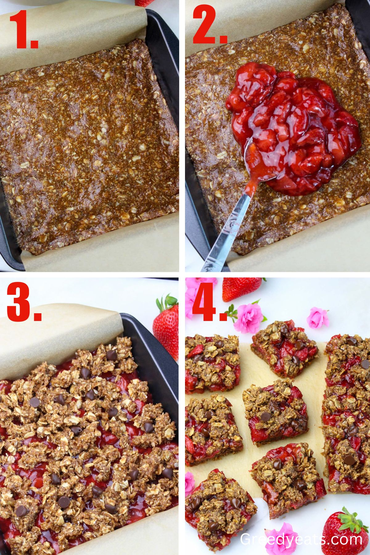 Step by step instructions on how to assemble strawberry bars.