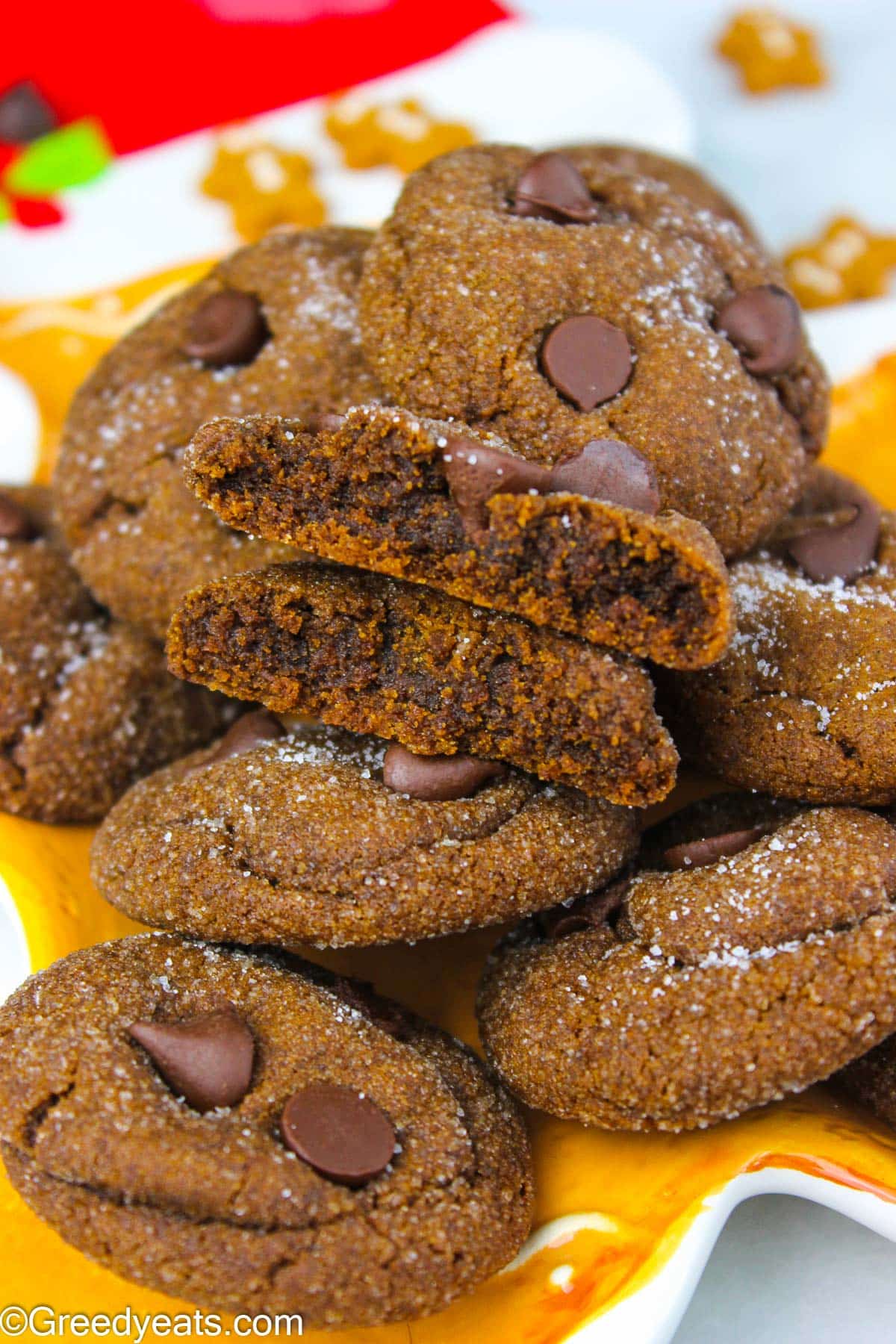 Soft and thick Ginger Molasses Cookies that are a combination of chocolate cookies and gingerbread cookies.