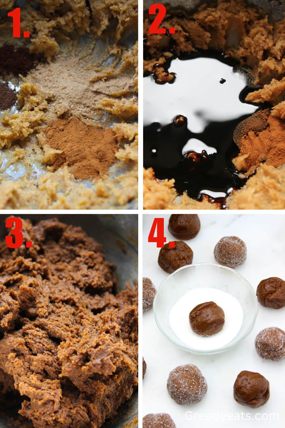 Step by step visuals on how to make ginger molasses cookies flavored with chocolate.