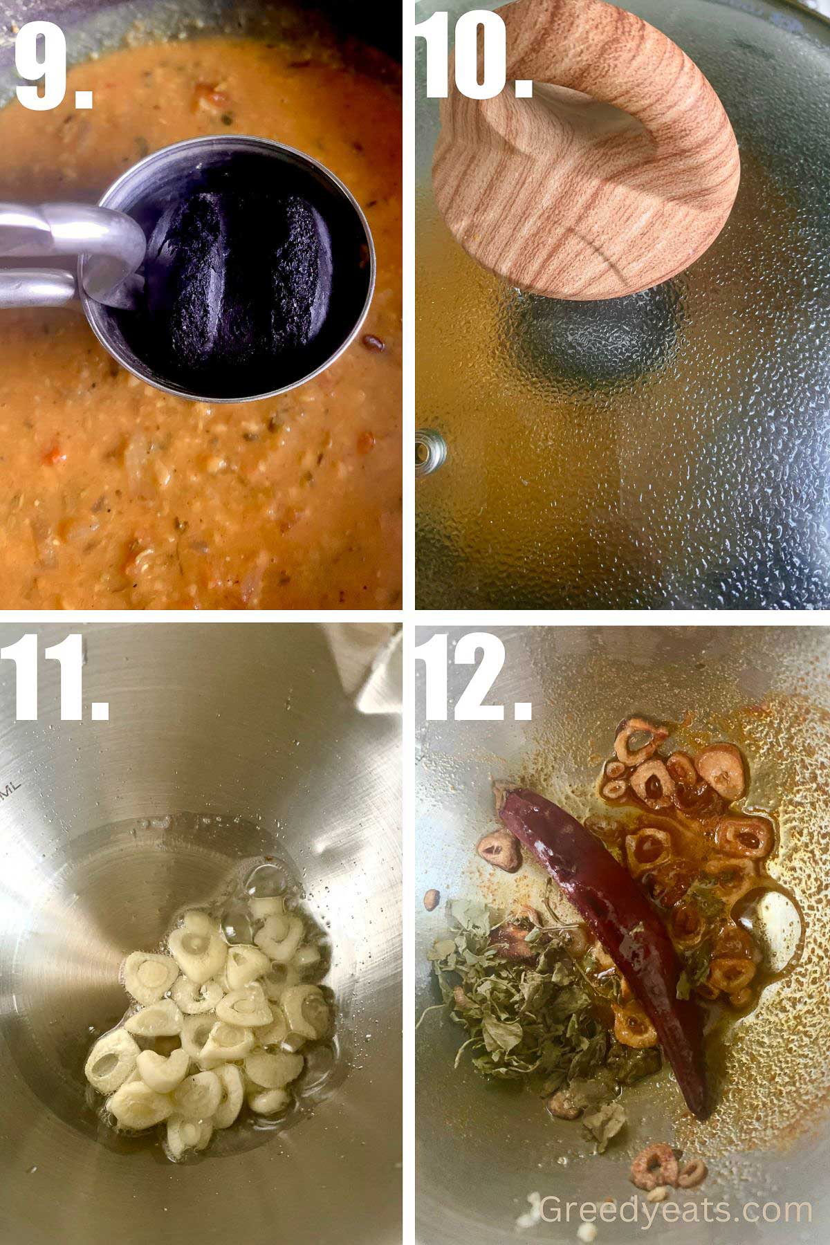 Step by step visuals on how to make dal smoky and give it a quick tempering.