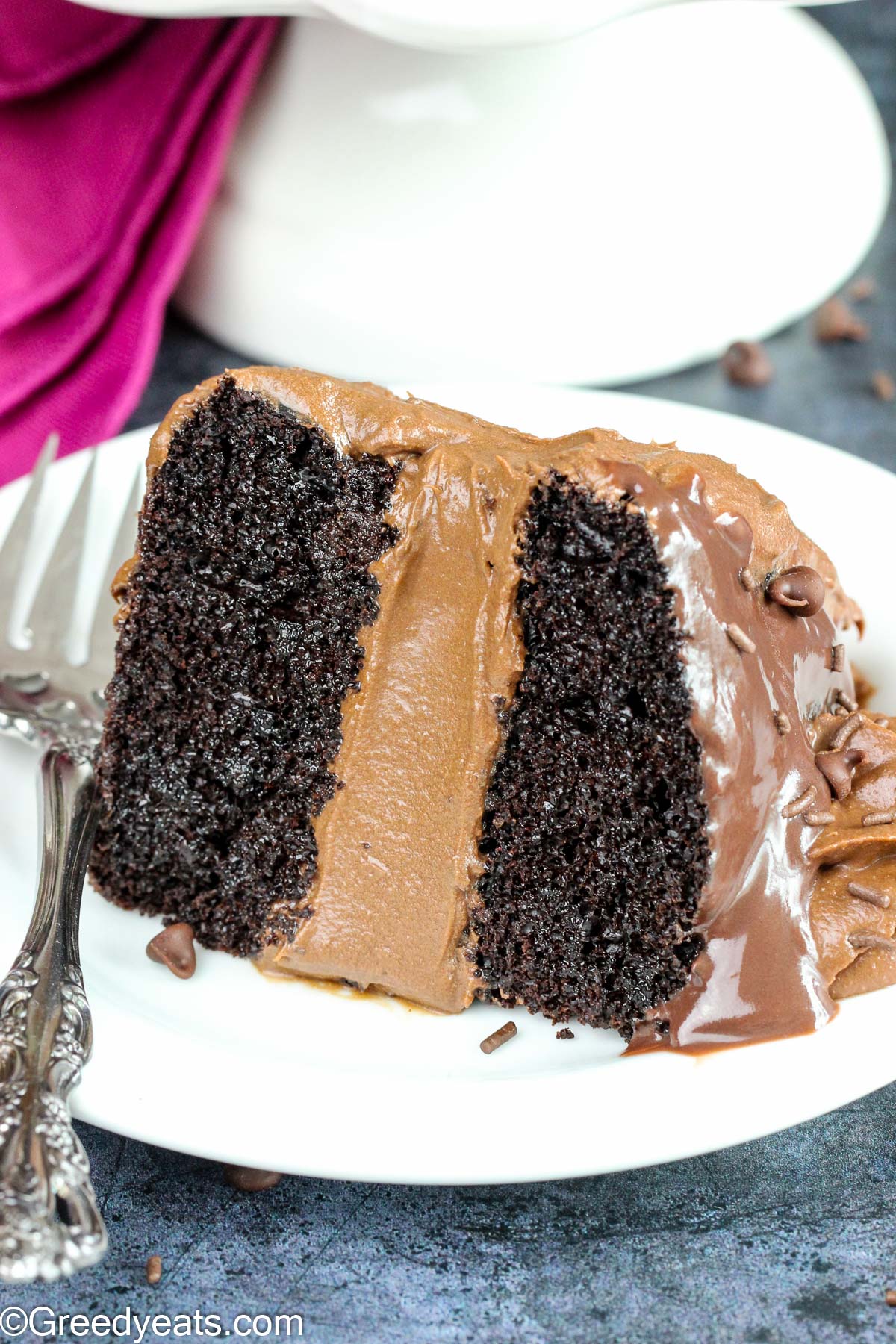 Small chocolate cake baked in 2 six inches cake with chocolate buttercream.