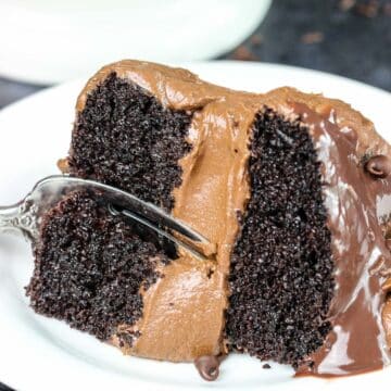 Mini Chocolate Cake recipe frosting with chocolate buttercream and topped with chocolate ganache.