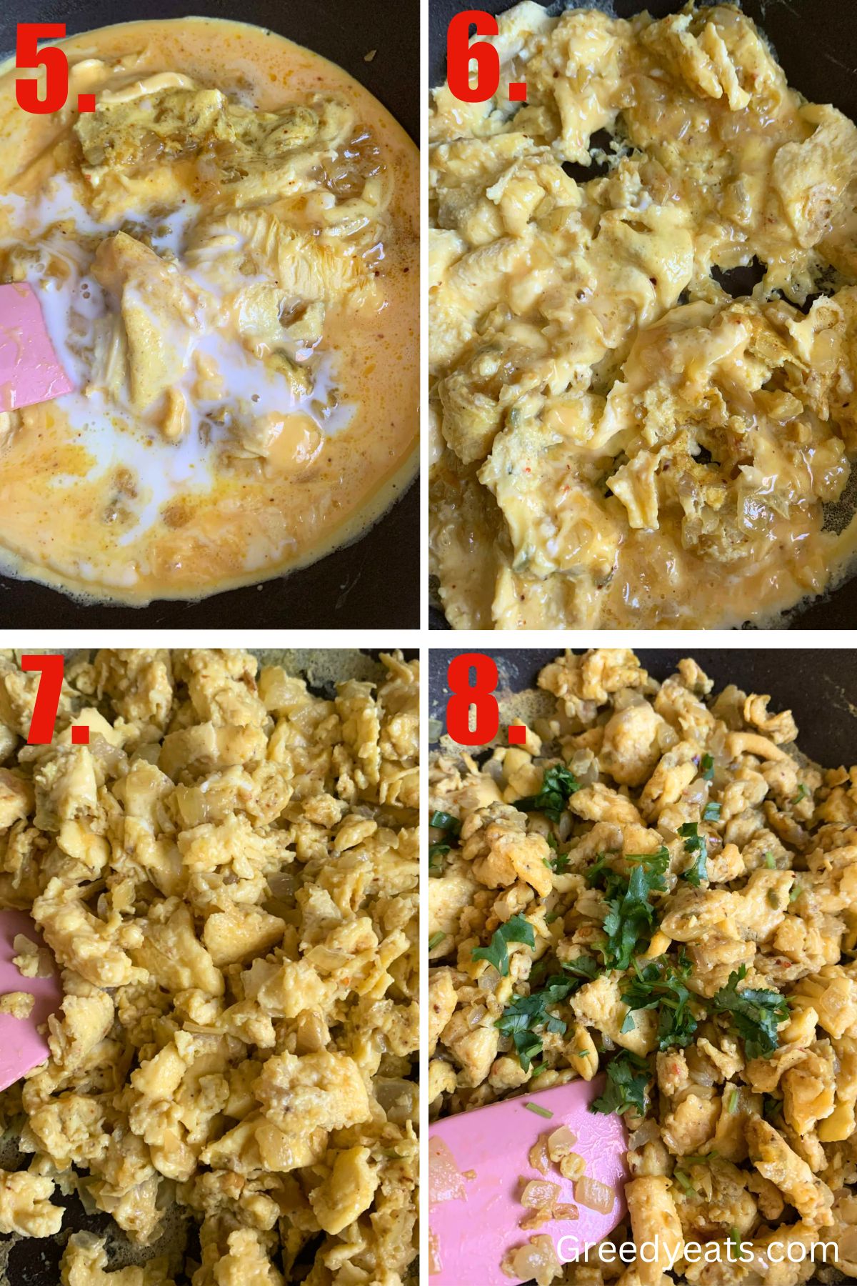 step by step process on how to cook eggs over low flame to make bhurji.