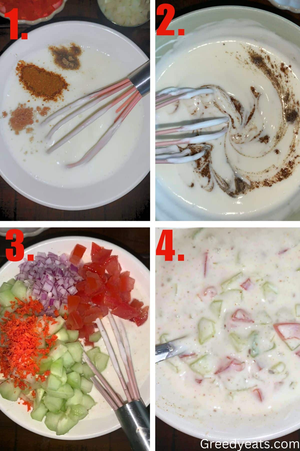 Step by step instructions on how to make vegetable raita.