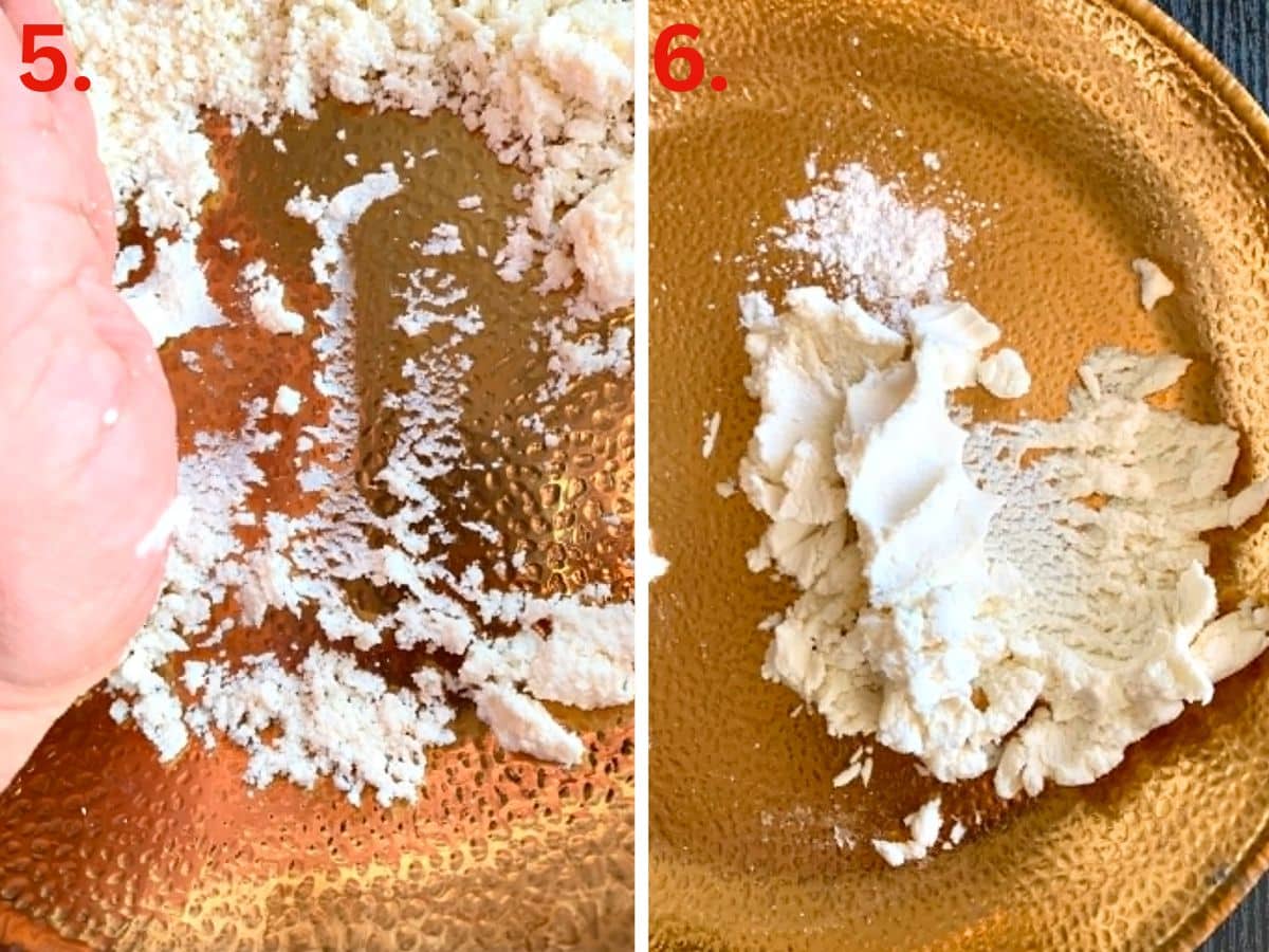 Steps on how to make chenna smooth with the heel of your hand and knead it.