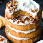 Soft, moist and chewy Banana Bread Cookies topped with cream cheese frosting.