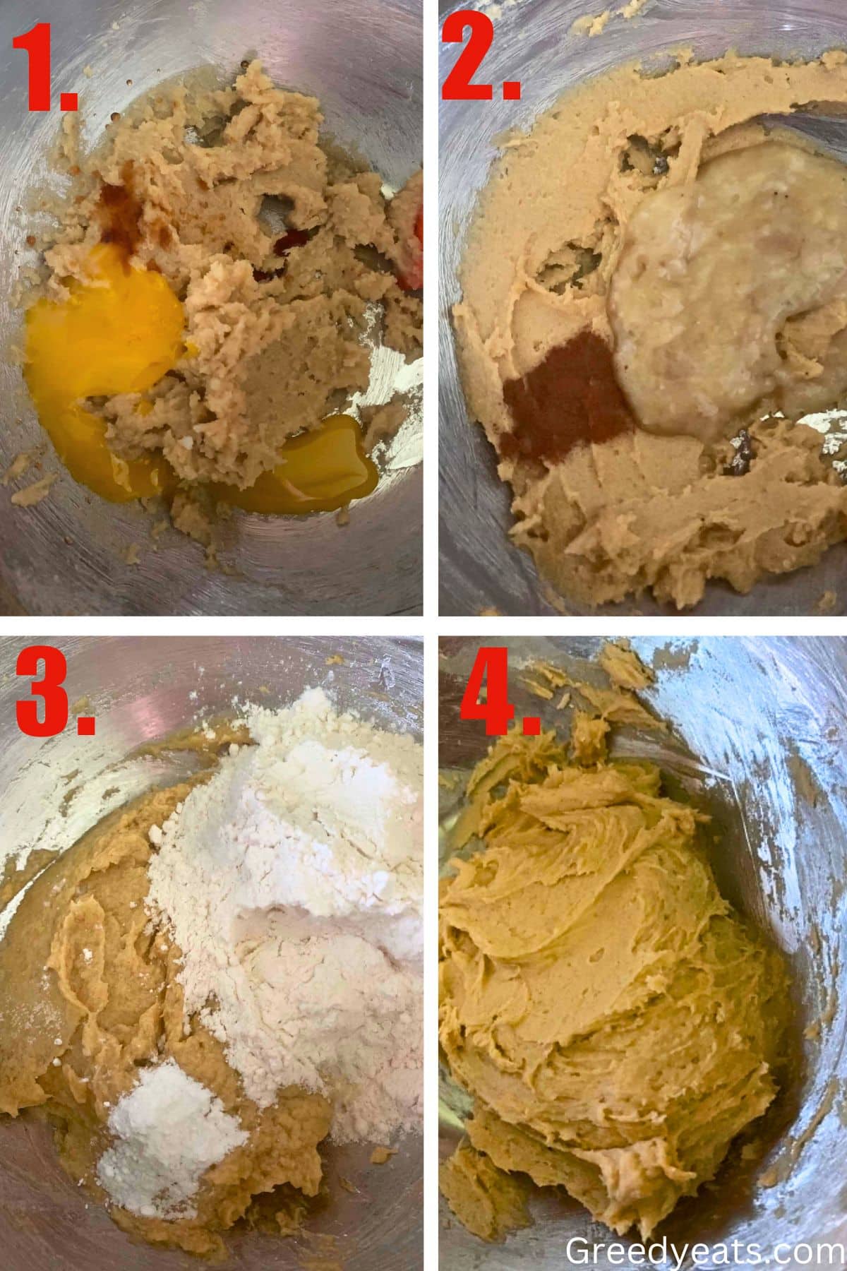 Step by step visulas on how to make banana bread cookies