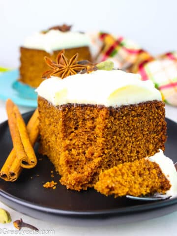 Soft, moist and perfectly spiced Spice cake recipe covered with a smooth cream cheese frosting.