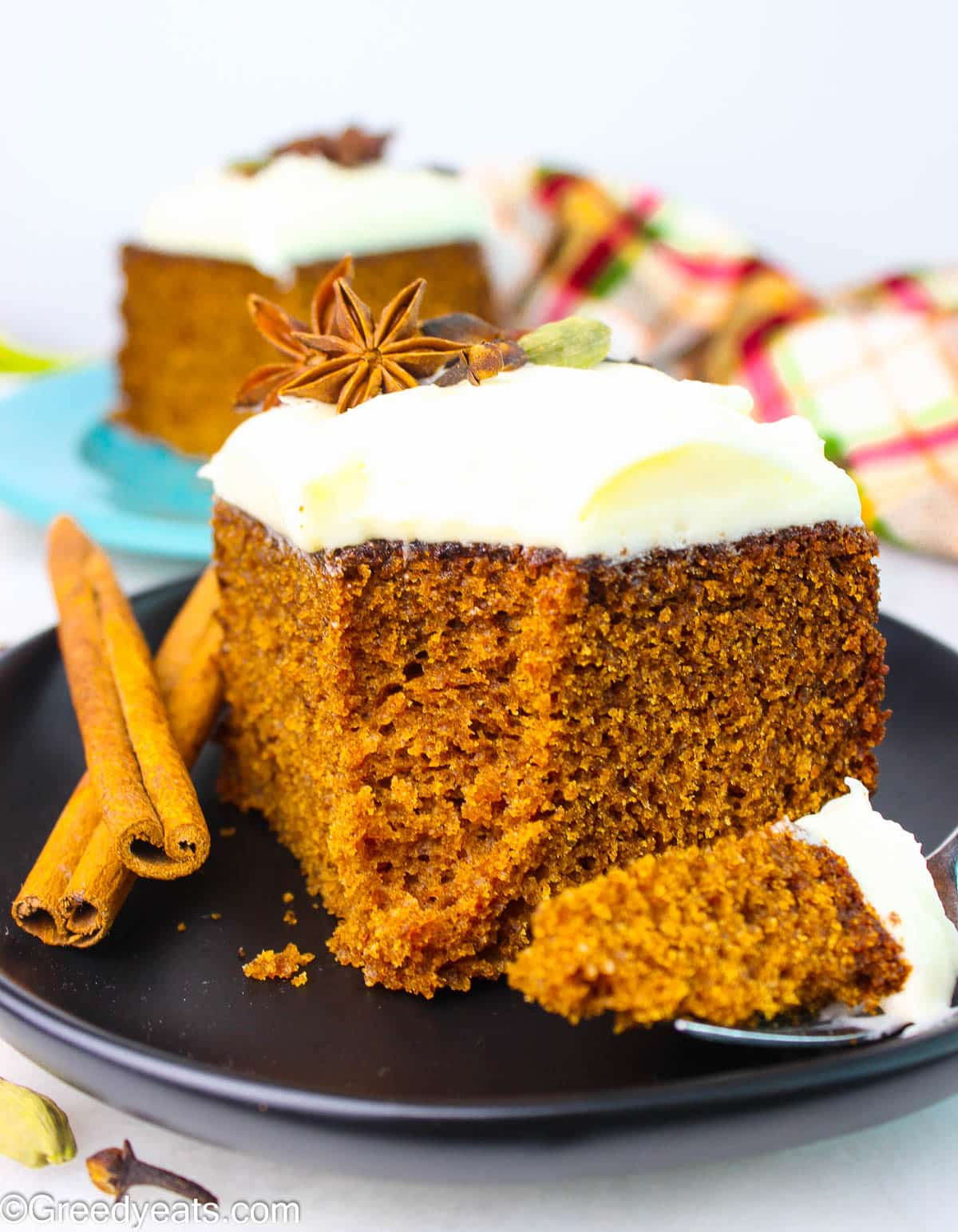 Soft, moist and perfectly spiced Spice cake recipe covered with a smooth cream cheese frosting.